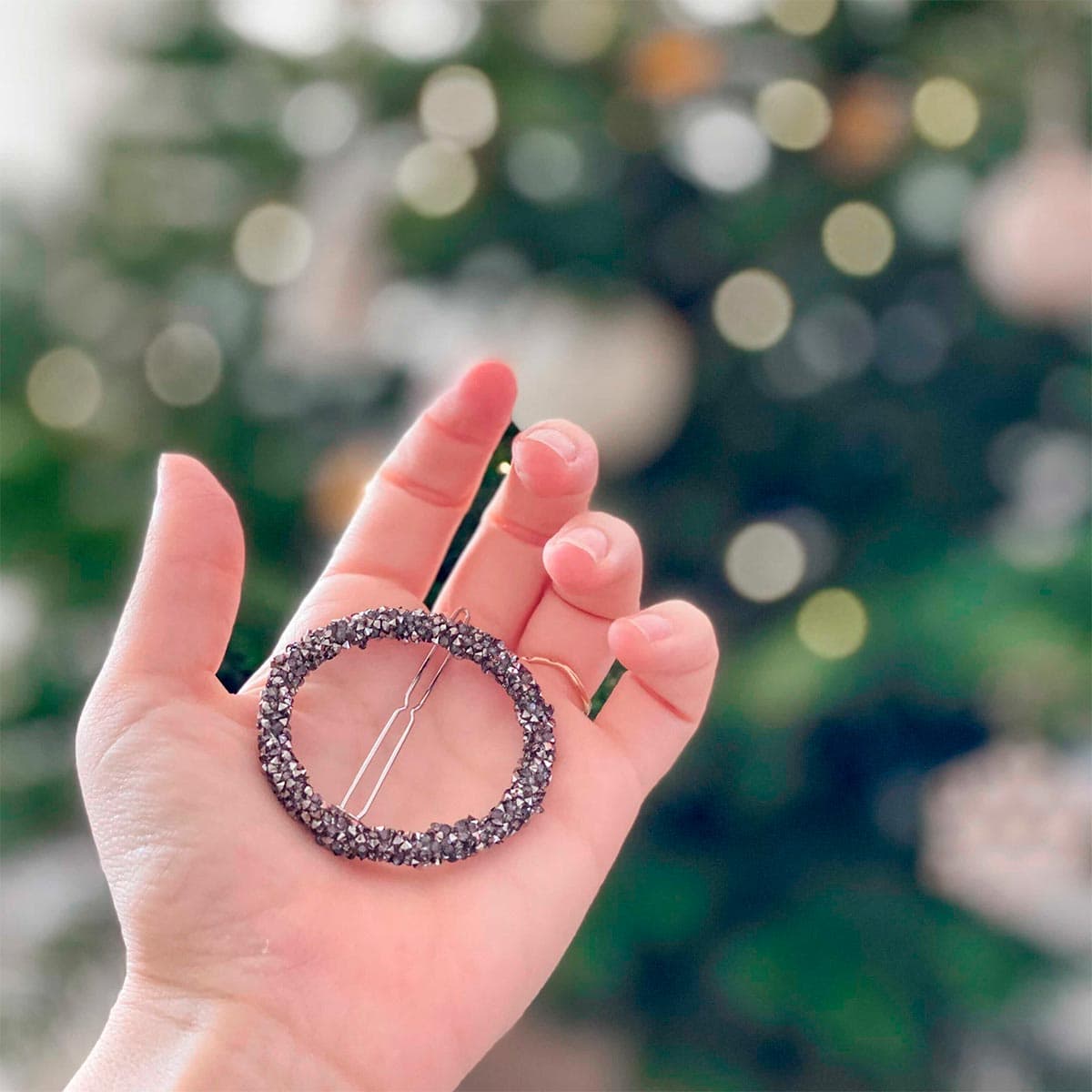 Round Black Diamante Hair Clip