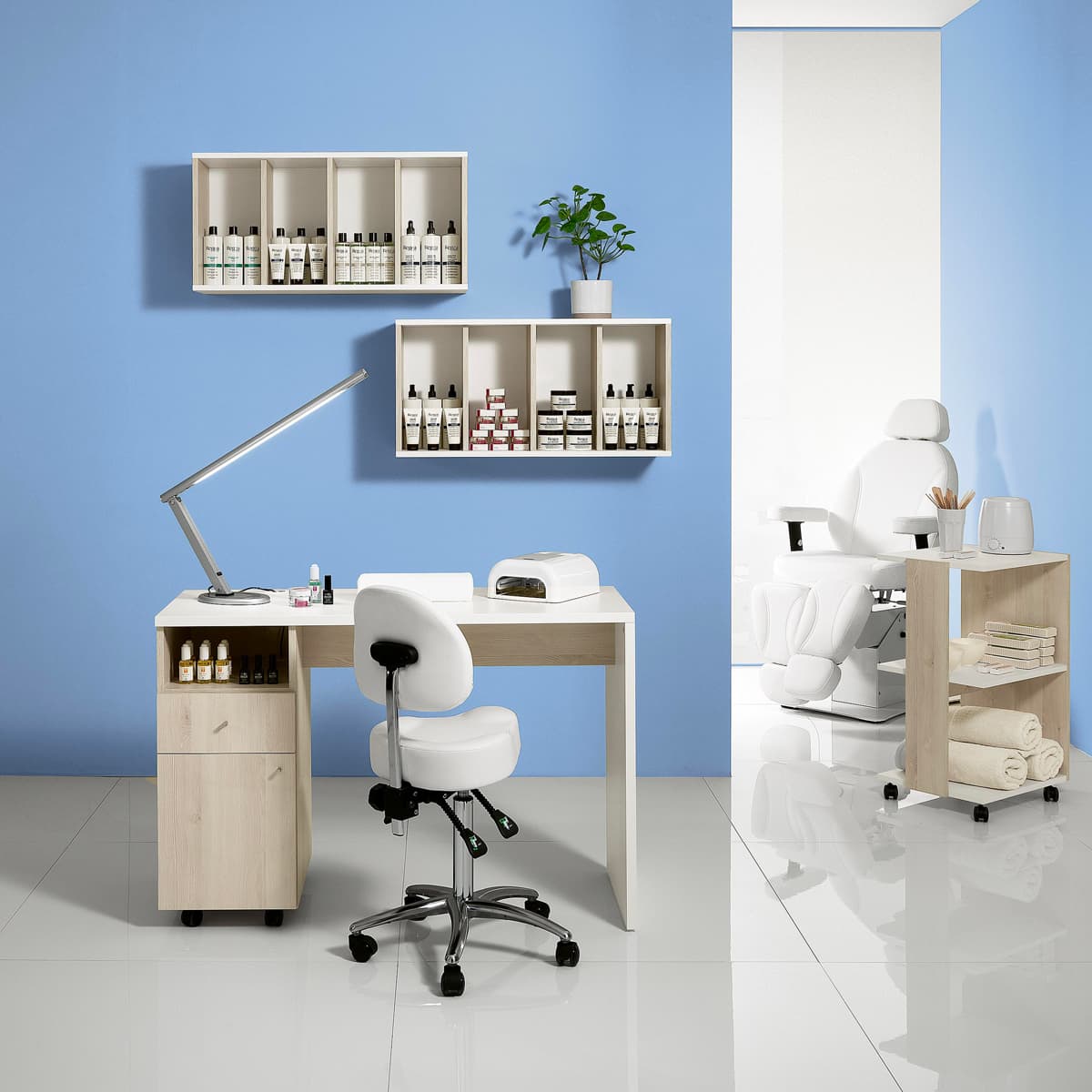 Larch Natural Manicure Table with Drawers and Cabinet