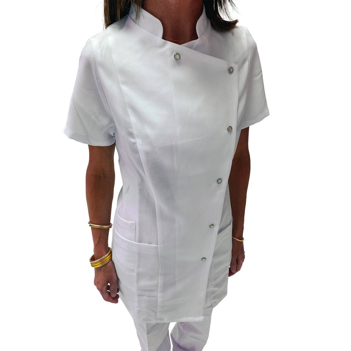 Blouse Blanche Col Mao 3 Poches