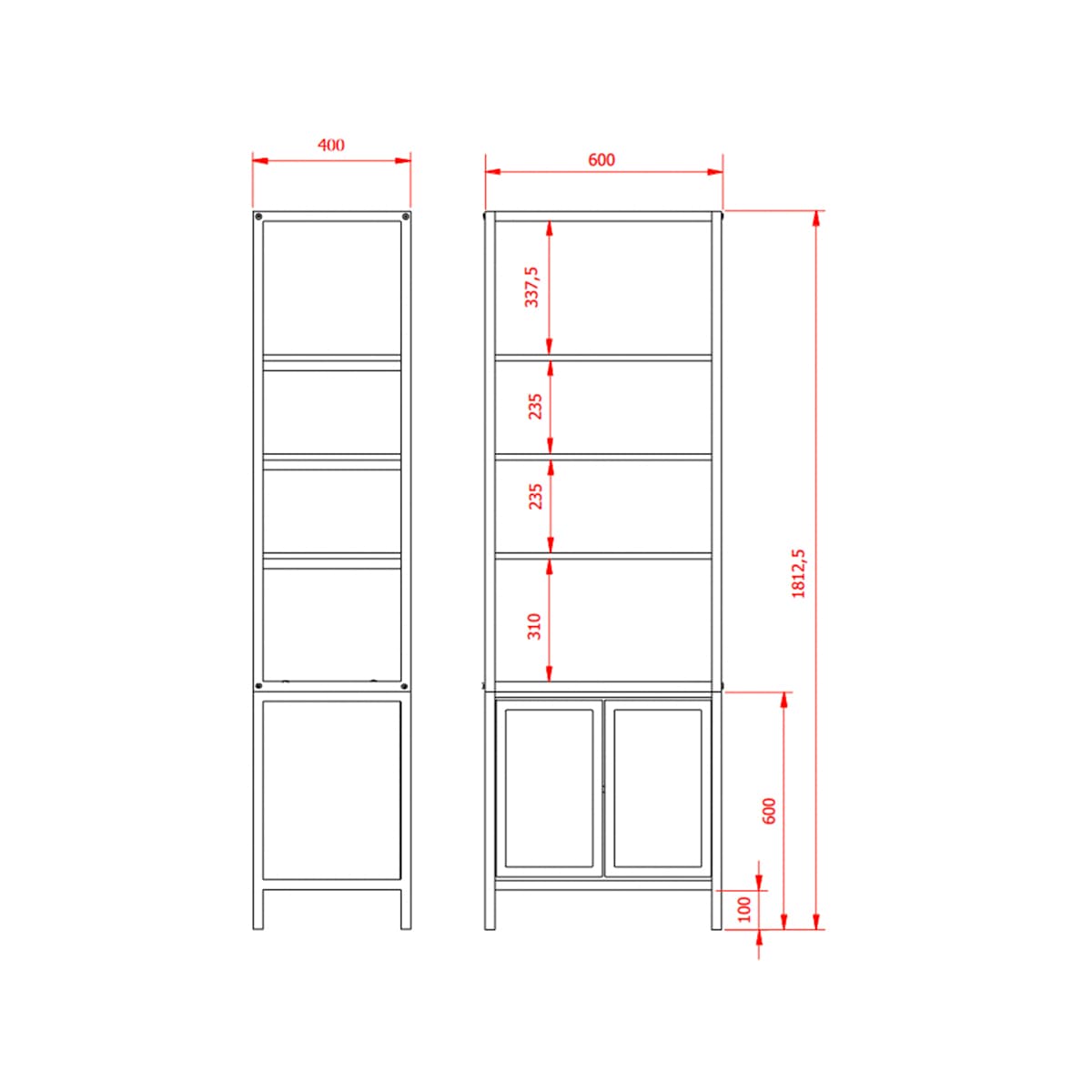 Meuble NOAH 3 Etagères 1 Placard Structure Noire