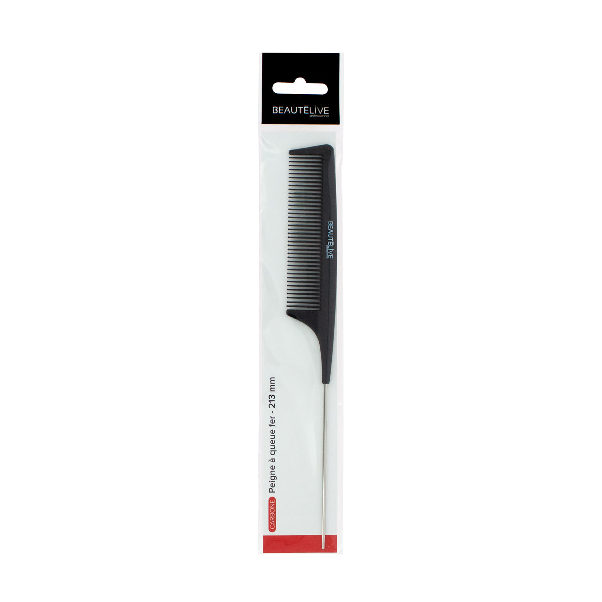 Peigne queue fer carbone noir 21,3cm Beautéive