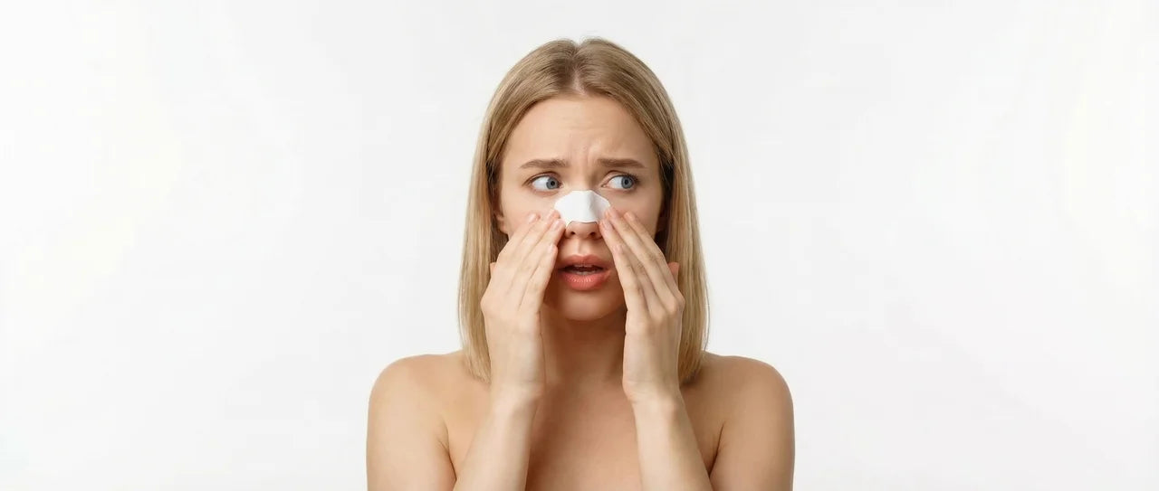 femme avec un patch pour enlever les points noirs sur le nez 