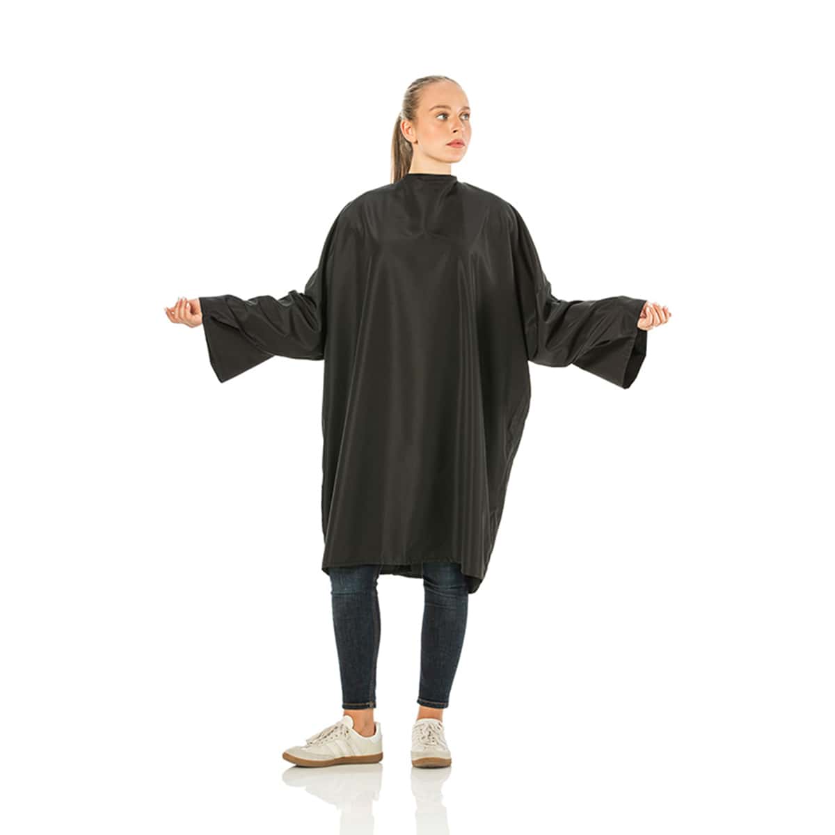 Peignoir Cape avec Manche Noir Fermeture à Velcro