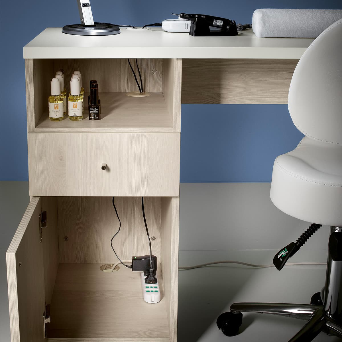 Larch Natural Manicure Table with Drawers and Cabinet