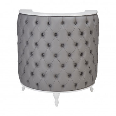 ROYAL I Rounded Padded Ottoman with Buttons Gloss White Frame