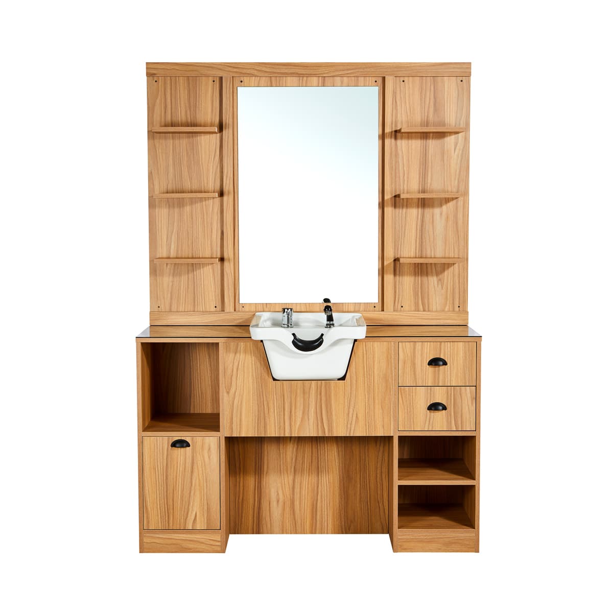 Meuble Barber Station OKE 2 avec Cuvette et Miroir avec Etagères