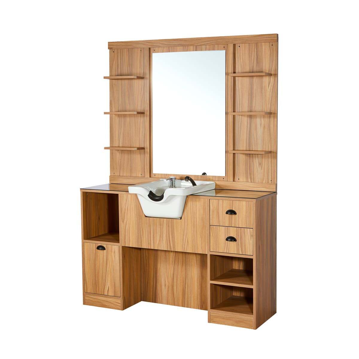 Meuble Barber Station OKE 2 avec Cuvette et Miroir avec Etagères